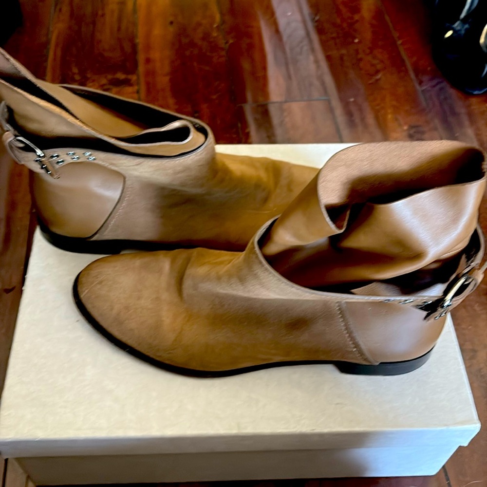Jimmy Choo suede calf leather booties with adjustable buckles. Size 42/size 11